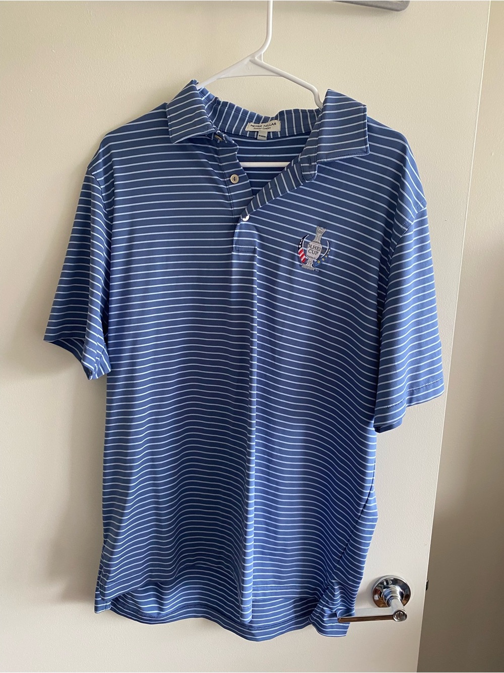 Peter Millar Blue and White Striped Polo Shirt